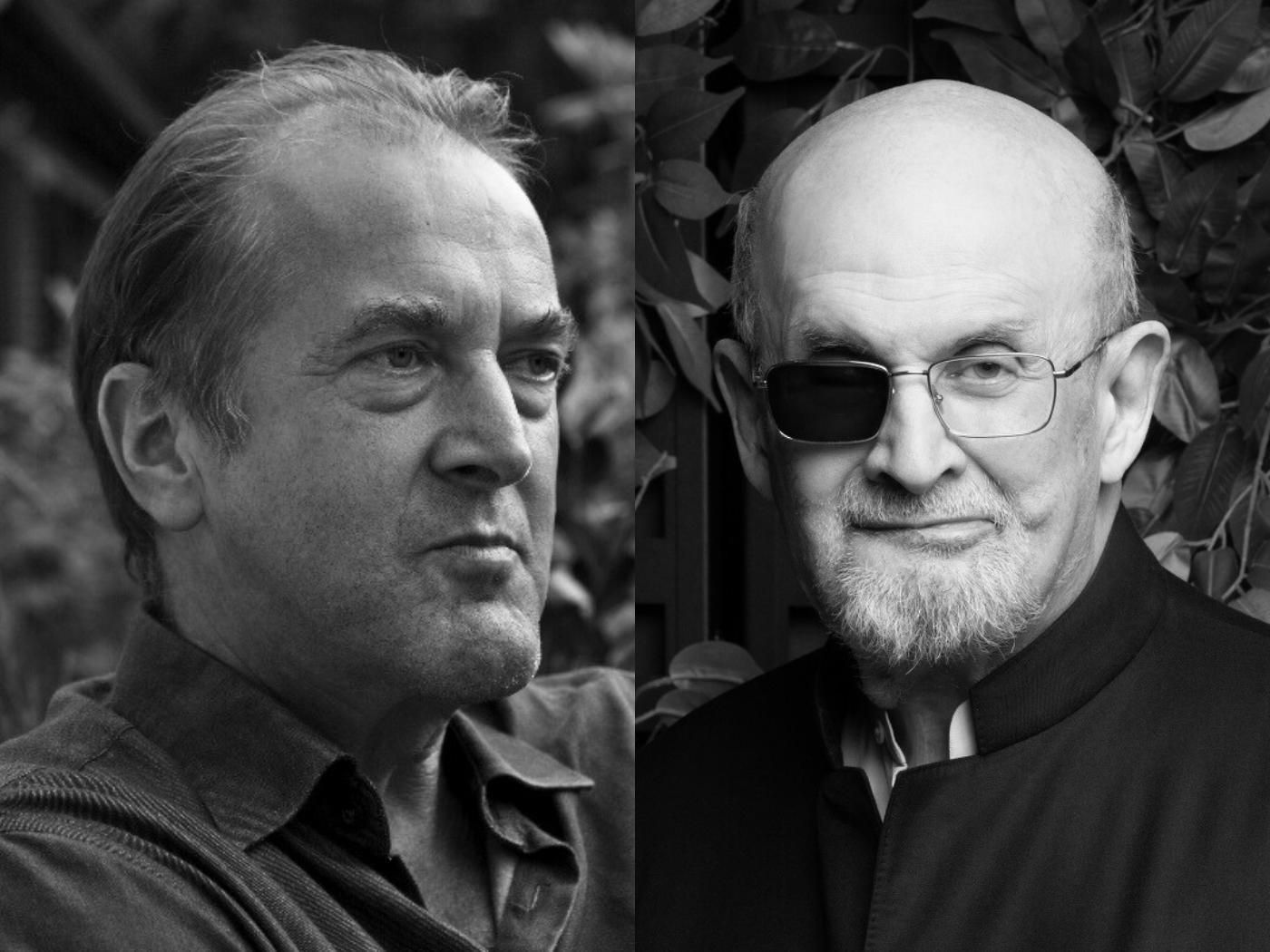 links sieht man den Übersetzer Bernhard Robben, rechts ist der Autor Salman Rushdie zu sehen