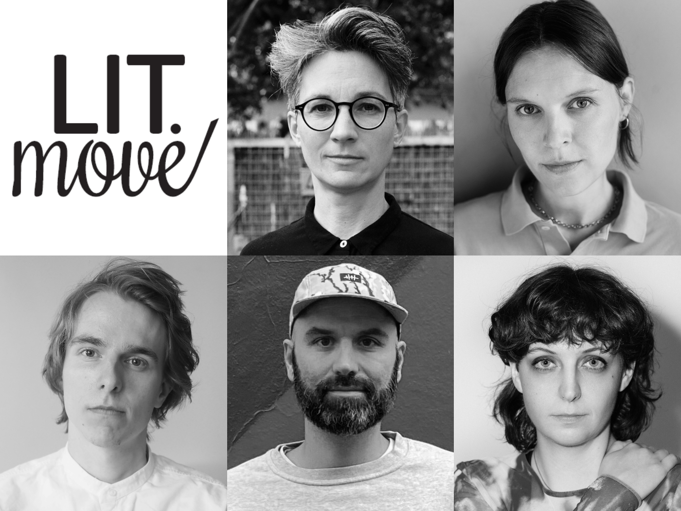 Collage der 5 Autor*innen-Portraits. Oben links Logo Lit.Move