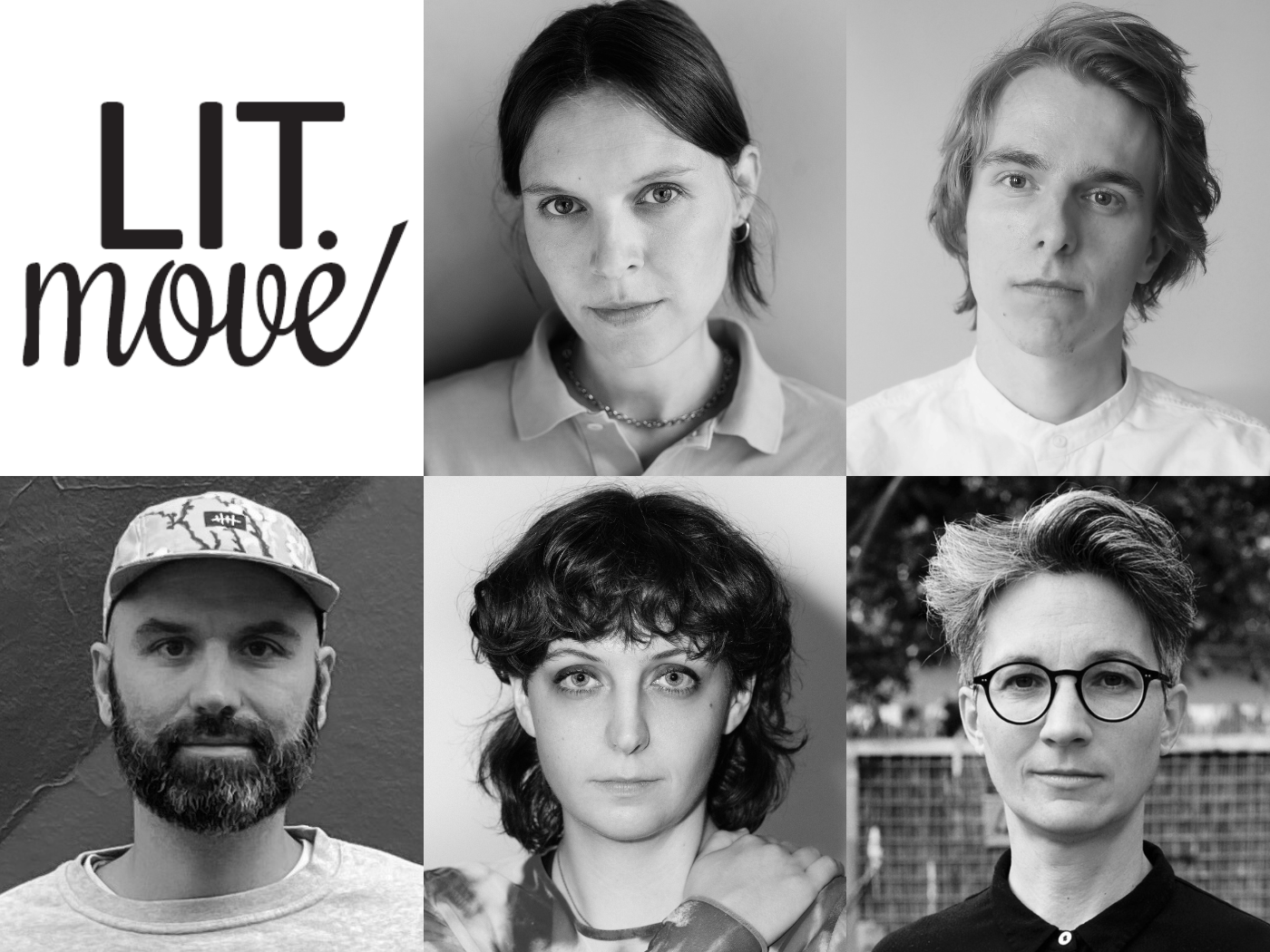 Collage der 5 Autor*innen-Portraits. Oben links Logo Lit.Move