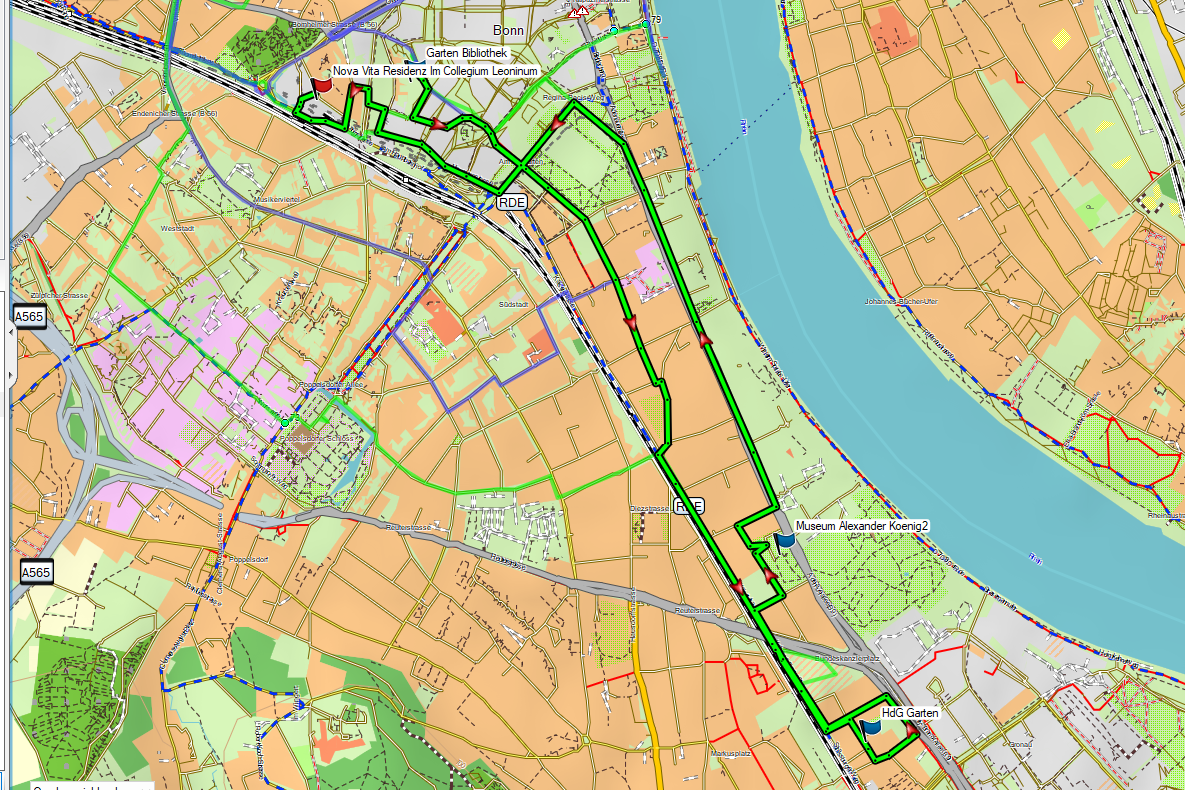 Stadtkarte Bonn mit Route 