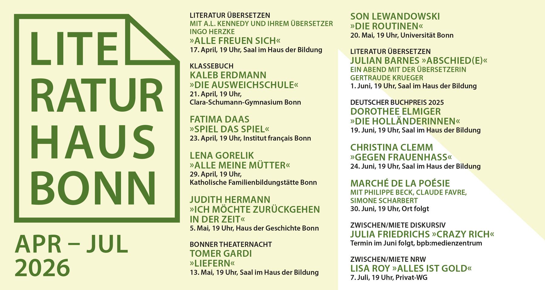 Programm-Postkarte November bis Dezember 2025 vom Literaturhaus Bonn Vorderseite.