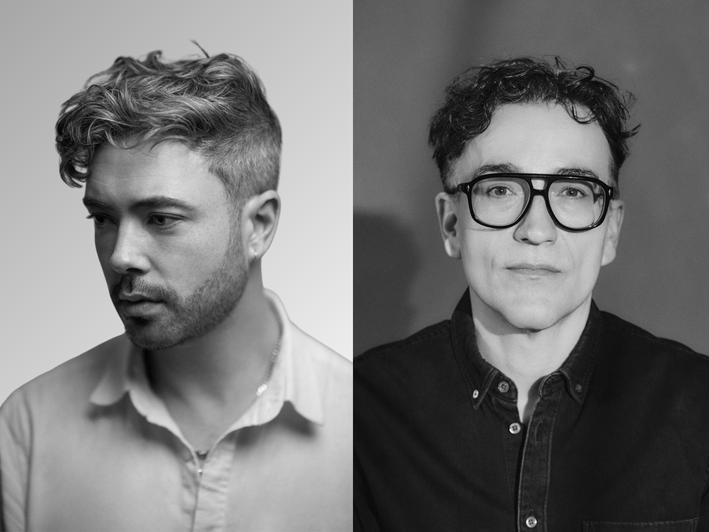 Autorenfotos von Seán Hewitt und Daniel Schreiber in schwarz/weiß